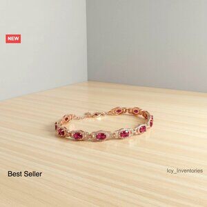 Rose Gold Plated Silver Tennis Bracelet Elegant Fine Jewelry Gift Adjustable